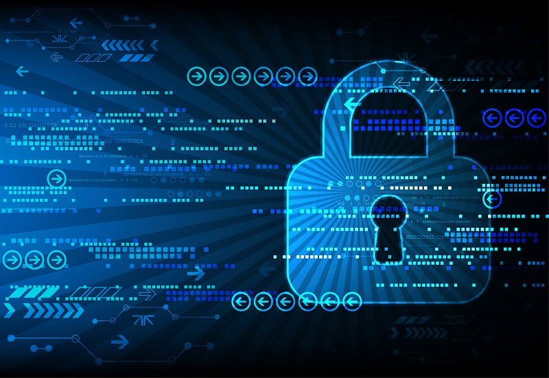 Secure digital space. Virtual confidential, structure point connection, programming protection, padlock scheme system, vector illustration